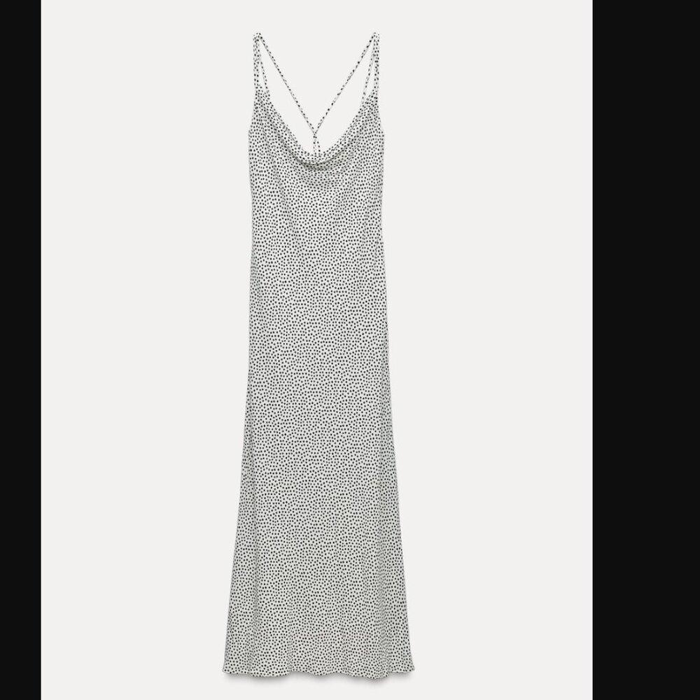 NWT ZARA FLUID NECK DRESS WITH THIN STRAPS THAT CROSS AT BACK. FITTED WAIST